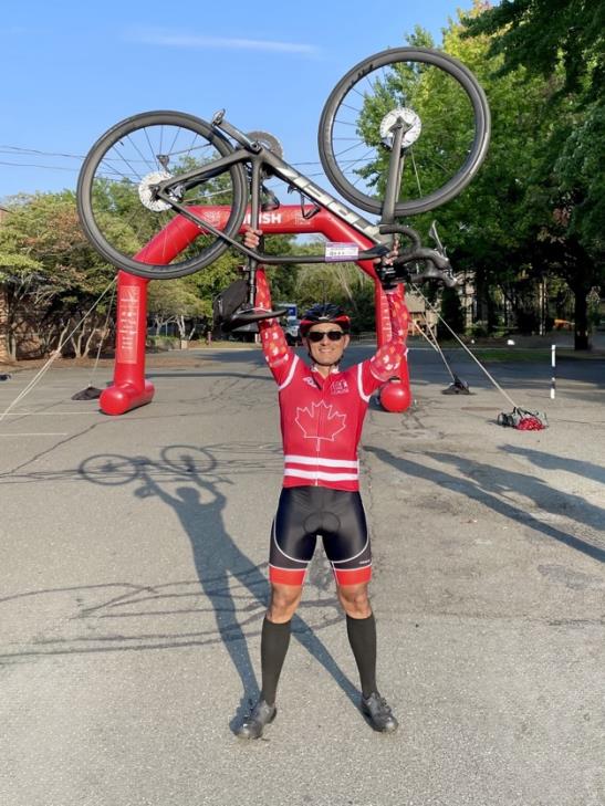 Javier completing the Boston–NY cycling race